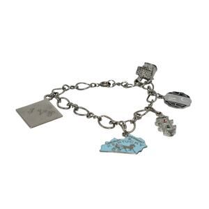 Vintage Silver Tone Charm Bracelet Kentucky NC Traffic Light Birdhouse